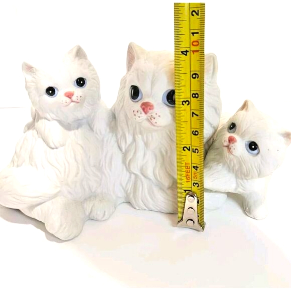 Vintage Homco Mother Cat Two Kittens White Longhair Porcelain Figurine #1412 - Picture 10 of 10